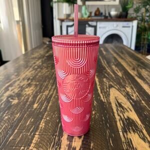 Starbucks - Red Geometric Tumbler with Straw – 24oz